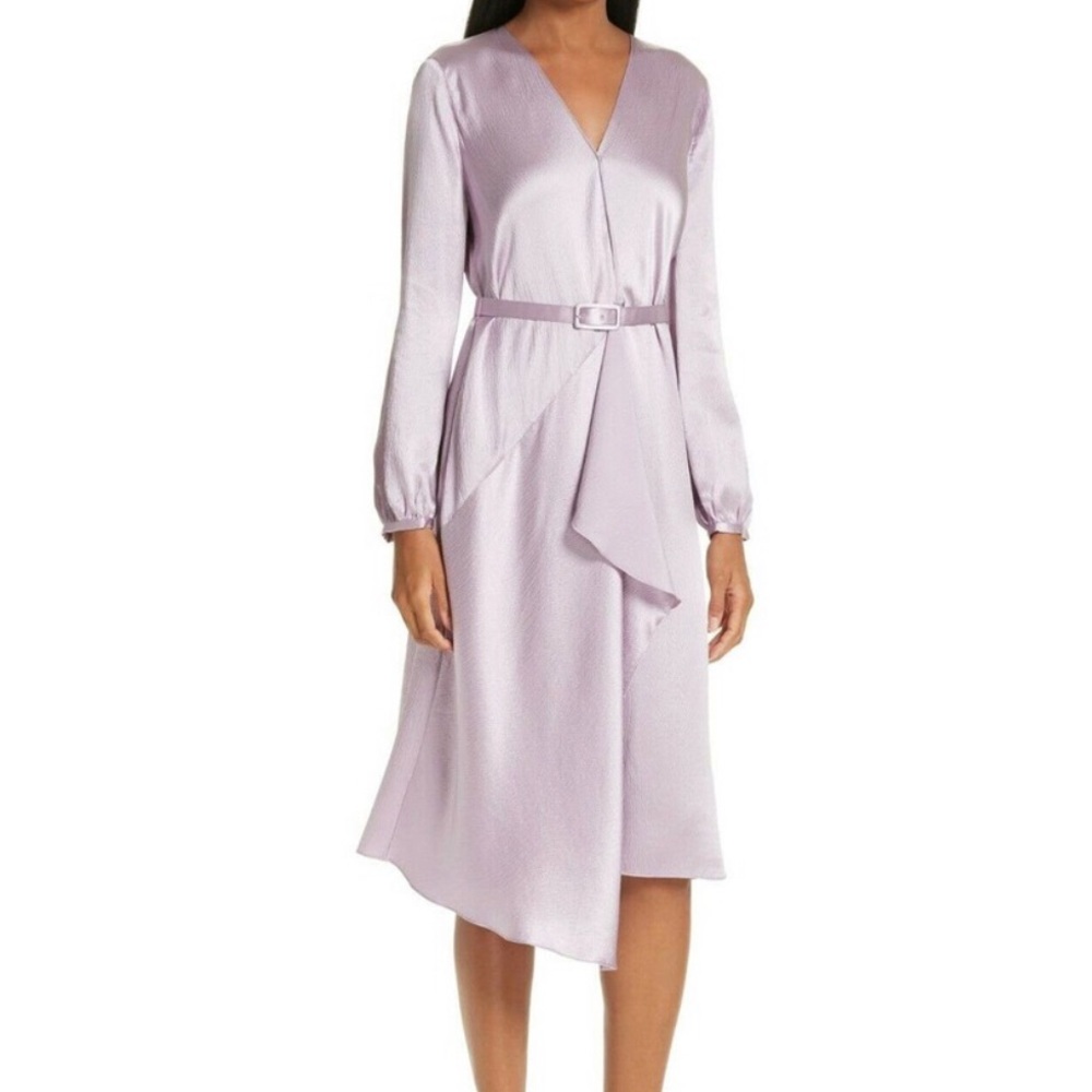 Lewit Hammered Satin Silk Faux Wrap Dress